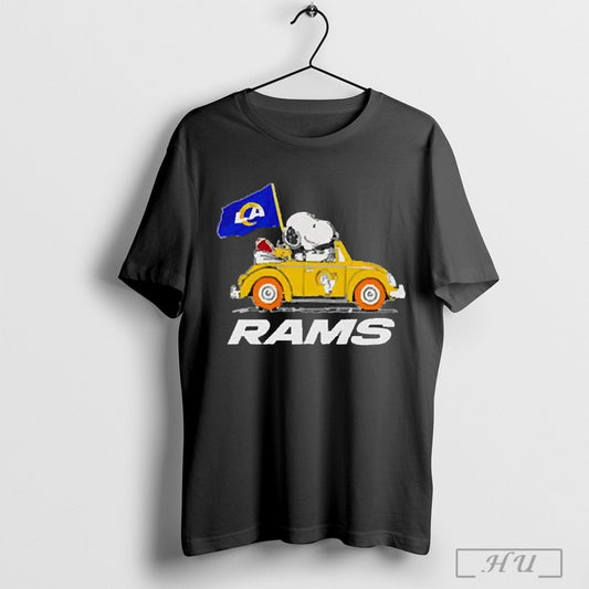 Snoopy And Woodstock Driving Car Los Angeles Rams 2025 T Shirt