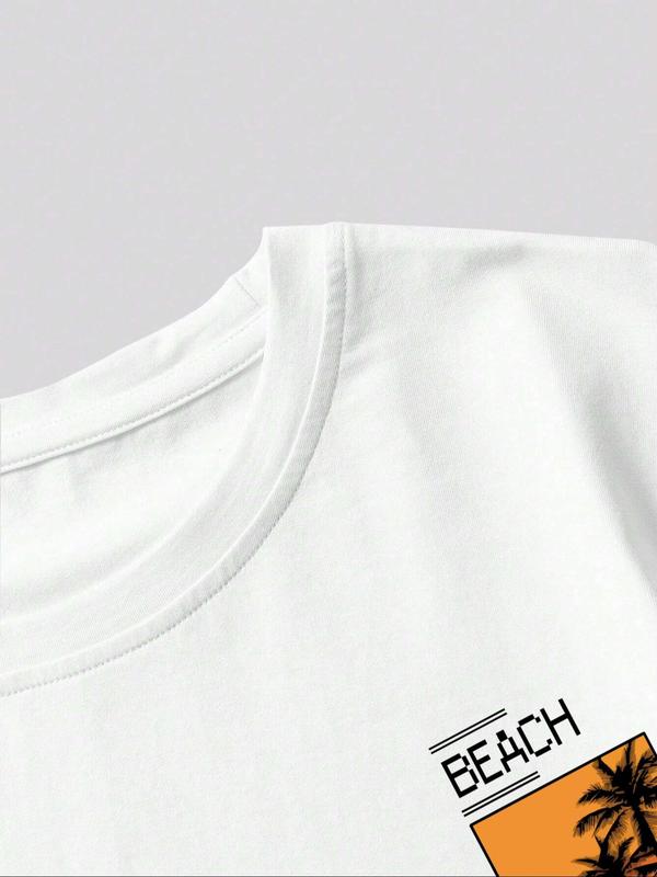 Men's Landscape & Letter Print Drop Shoulder GraphicÃ‚Â Tee, Regular Fit Casual Short Sleeve Round Neck T-shirt, Fashion Men's Summer Top for Daily Wear