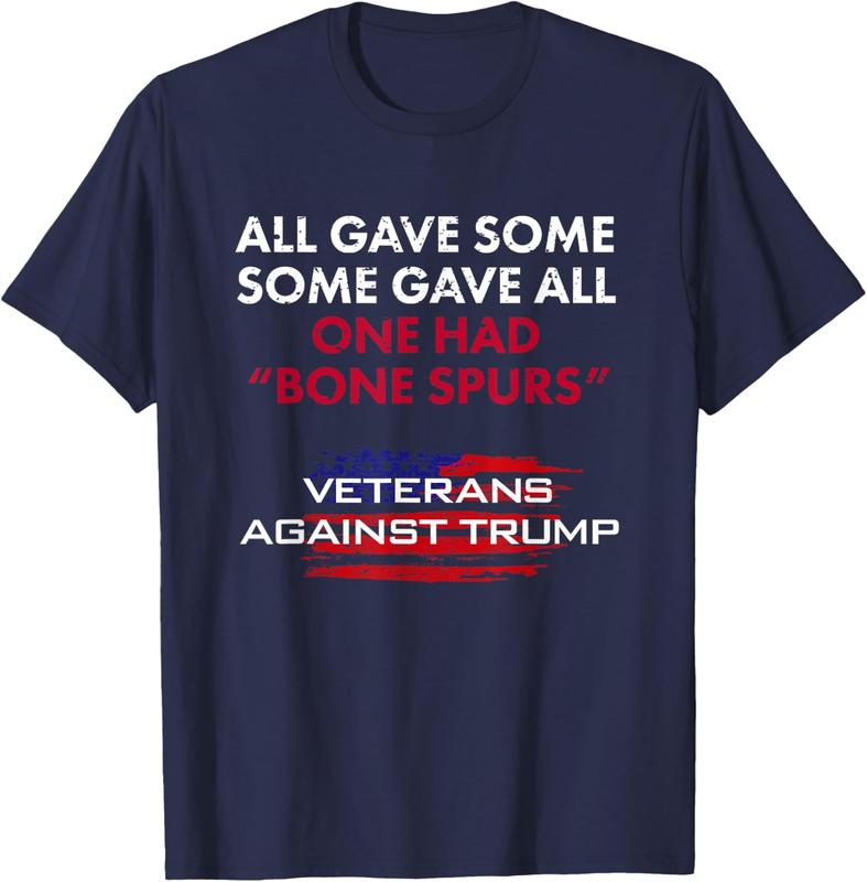 Veterans Anti-Trump Tshirt Draft Dodger Bone Spurs for Vets Unisex T-Shirt Sweatshirt Hoodie Hooded Cotton Menswear Man Classic Short Sleeve Tshirt Collar Fabric
