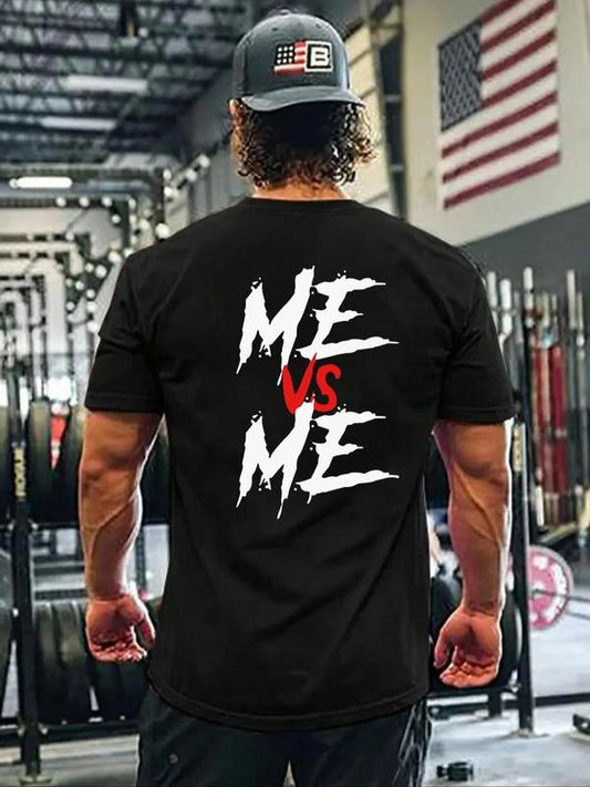 Men's Regular Fit  Me VS Me  Letter Print Round Neck Tee, Street Fashion StreetwearÂ Short Sleeve T-shirt for Daily Wear, Graphic Tees, Casual Comfy Knitting Top for Summer
