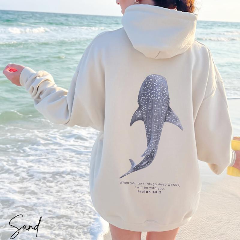 Whale Shark Unisex Hoodie, Beachy Shark Hoodie, Coconut Girl Jesus Hoodie Christian Crewneck Faith Over Fear Surf Hoodie Beach Hoodie Classic Cotton