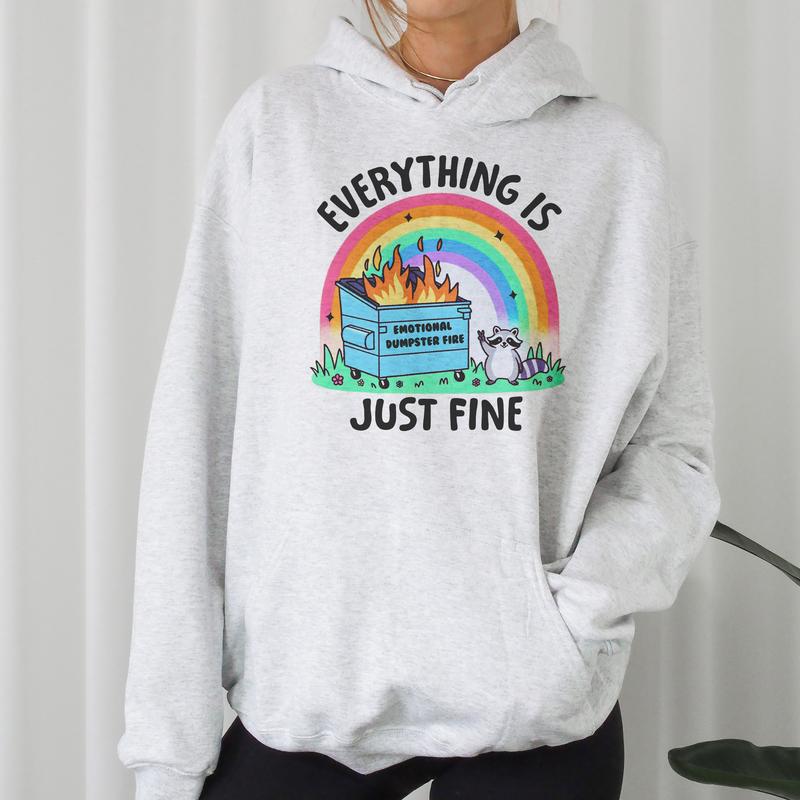 Dumpster Fire Raccoon- Unisex Crewneck Sweatshirt - Print is Sublimation, Funny Tee, Funny Apparel, Gift Idea, Relaxed Fit, Casual Apparel