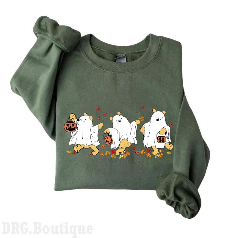 Winnie The Poooh Halloween Cotton Unisex Crewneck, Retro Poooh Ghost Halloween Sweatshirt, Spooky Season Sweaters, Halloween 2024 Merch Women's Shirt,