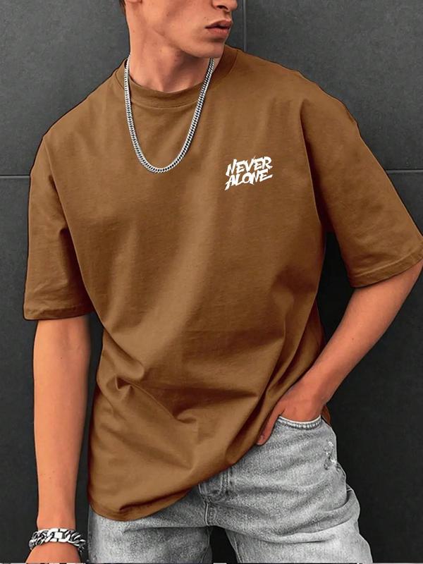 Men's Regular Fit Letter Print Round Neck Drop Shoulder Tee, Graphic Tees,Â Casual Streetwear Short Sleeve T-Shirt for Summer, Menswear for Daily Wear