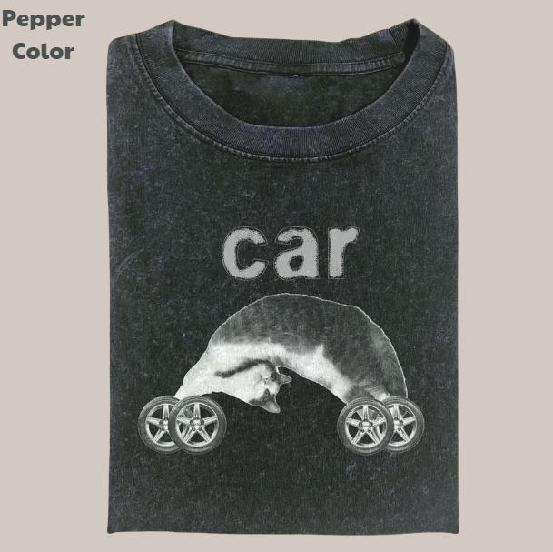 Retro Funny Vintage Graphic Tee, Cat Car T-Shirt, Unisex Meme Cringe Funny Dumb Shirt, Menswear Womenswear Streetwear