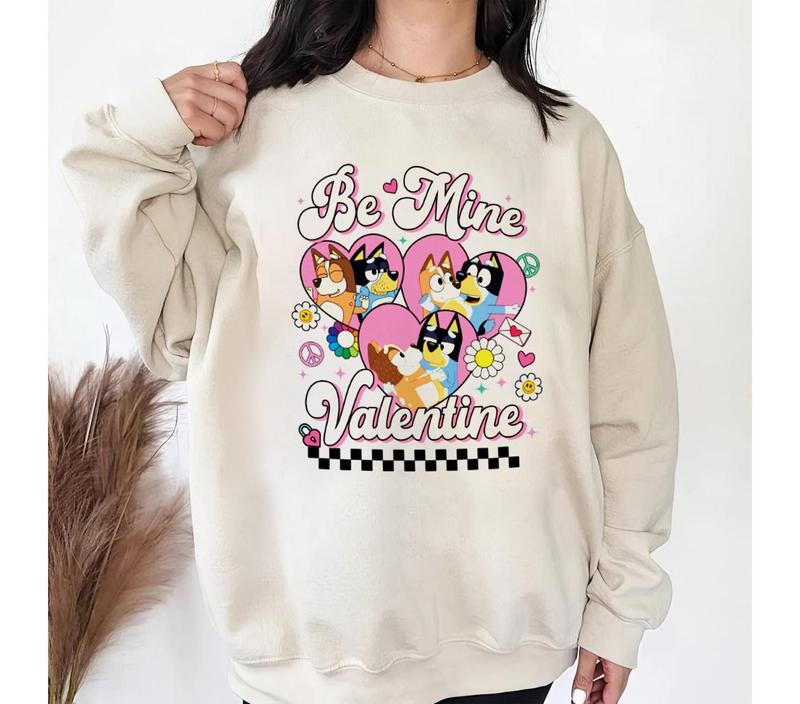 Bluey And Bingo Valentine Couple Sweatshirt, Bluey Mum Dad T-Shirt,Valentine Shirt For Mom and Dad, Be Mine Valentine Bluey Sweatshirt Bandit Heeler S