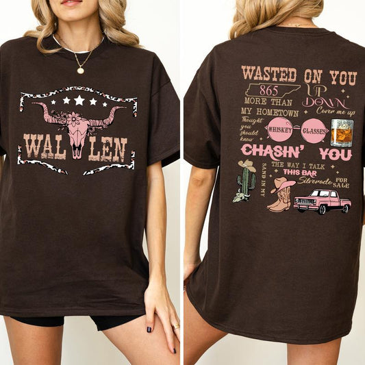 Vintage Wallen Bullhead Graphic 2 Sided Shirt, Country Music T-Shirt, Western Cowgirl Tee, Country Girl Tshirt, Soft Cotton Fabric Casual Womenswear