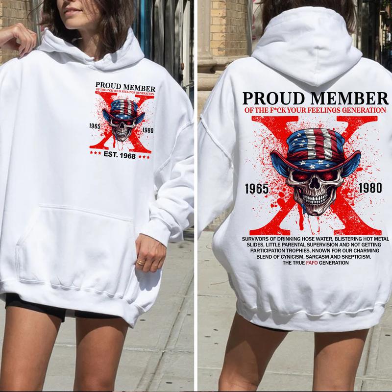 (HOODIE) Gen X customized Skull proud member Hoodie, Customize Gen X TShirt Raised On Hose Water And Neglect T-Shirt - Vintage Inspired Funny Saying Sarcasm Quotes Shirt - Fit, Casual