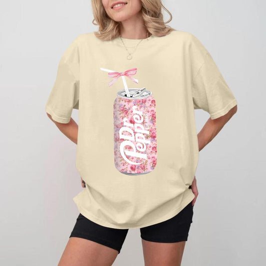 Dr Pepper T-Shirt, Dr Pepper Gift, Dr Pepper Bow T-Shirt, Dr Pepper Pink Bow T-Shirt, Cute Baby Pink Bow Tee, Trendy Soda Can With Roses Menswear T-Sh