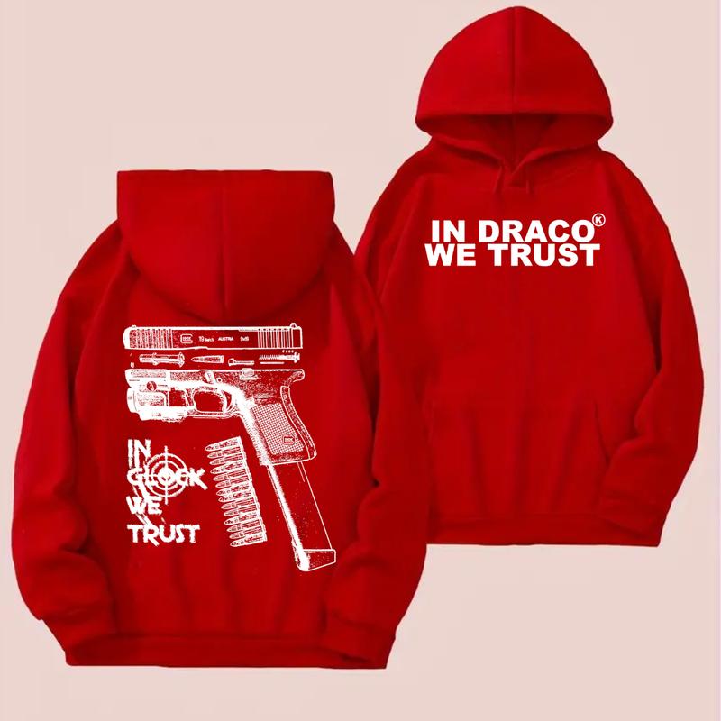 IN DRACO WE TRUST Glock Hoodie - Men's & Women's Classic Fit Long Sleeve Hoodie with Full Color Graphic Design, Embroidered Text, and Adjustable Hood