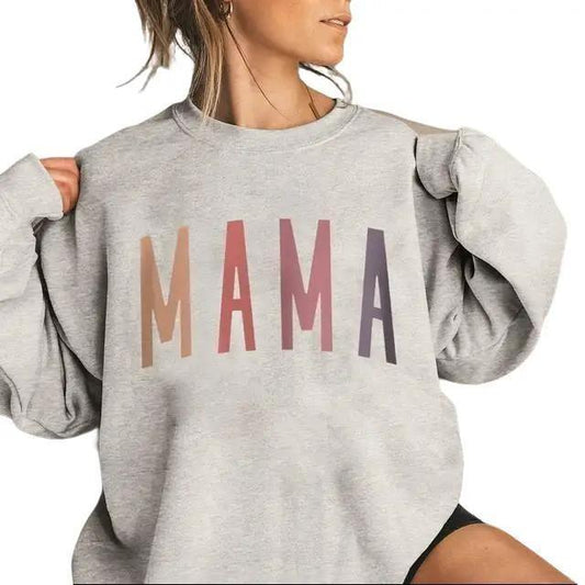 MAMA Sweatshirt, Casual Long Sleeve Round Neck Pullover For Spring & Fall, Ladies Clothes For Daily Wear