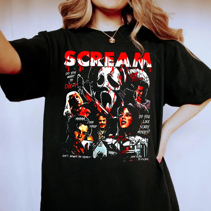 Scream Movie Characters Crewneck Sweatshirt, Ghostface Halloween Shirt