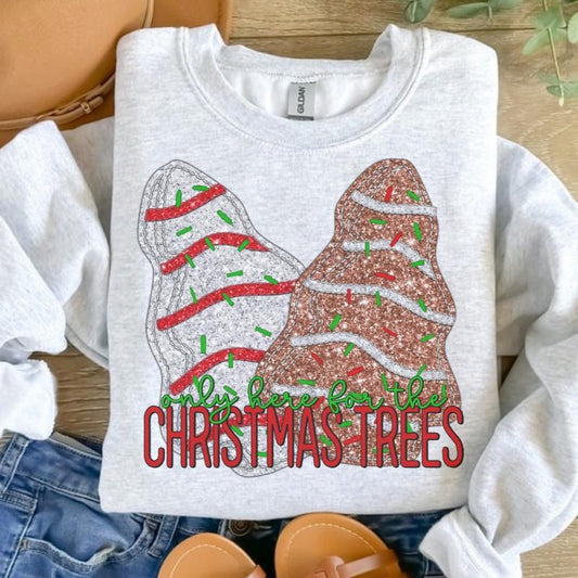 Only Here For The Christmas Trees Sweatshirt - Ash Grey - Sublimation - Christmas - Unisex