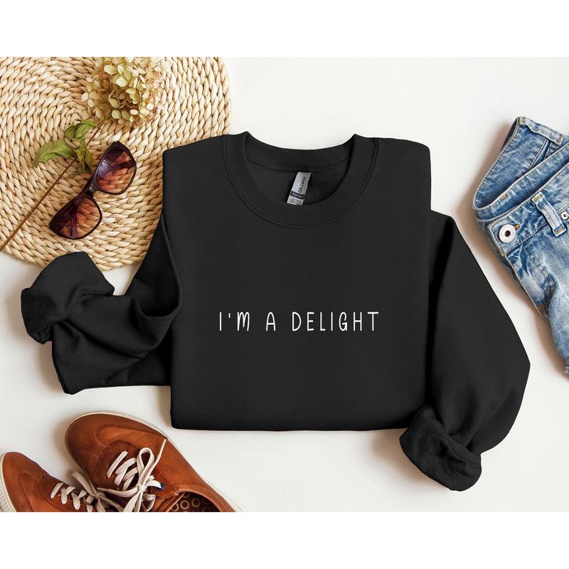 I'm A Delight Minimal Funny Sweatshirt, Sarcastic College Sweatshirt, Women's Crew Neck, Crewneck Casual Comfort Womenswear ComfortableÃ‚Â Graphic