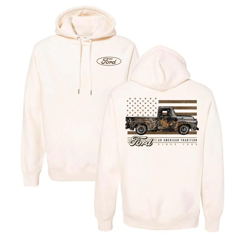 Ford Camo Truck T-shirt With â€œAn American Tradition Since 1903â€ Hoodie, Dynamic Prints, Fashion Selections For All, Menswear Unisex, Classic Cotton