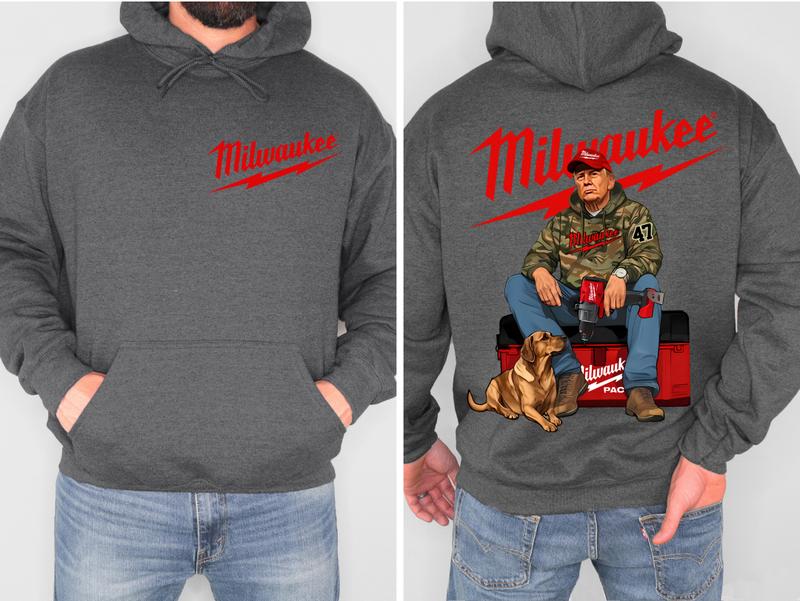 2 Side- Unisex Hoodie- Milwaukee Trump Camo Unisex Hoodie- Trump With Local Boy Hoodie- Cotton- Top- Casual Menswear- Classic Cotton Top- Womenswear- Clothing