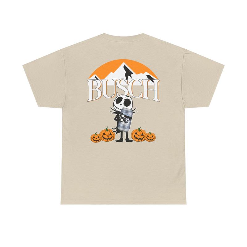 Busch Light Jack Skellington Hug Unisex Heavy Cotton Tee - Halloween Shirt - Pumpkins - Fall Vibe - Two Sided Shirt - Gift for Men and Women