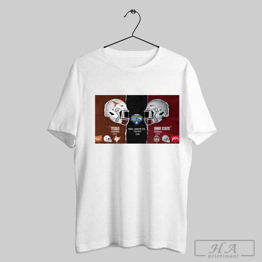 Poster Texas Longhorns Vs Ohio State Buckeyes Goodyear Cotton Bowl Football Fri January 10th 2025 Helmet T Shirt