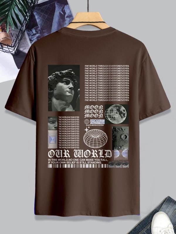 Men's Thin Letter & Graphic Round Neck Tee, Fashion Casual Vintage Regular FitÂ Vintage Sculpture Print Short Sleeve T-Shirt, Streetwear, Graphic Tees,Â Men Clothes for Summer