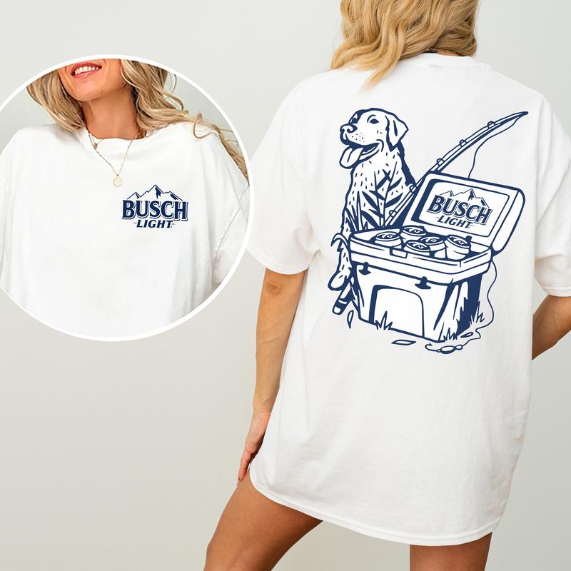 Vintage Busch Light Dog Fishing Shirt 2-Sided, Busch Light Fishing Scene with Dog Tee, Summer Fishing Graphic Printed Tshirt, Drink Tee, Drinking T-sh