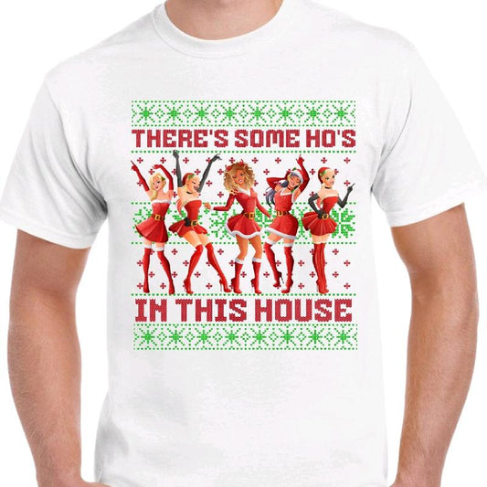 Christmas Ho's in this house- Men's Funny T-Shirt - Ugly Sweater Style - Menswear, Cotton christmas sweatshirt meme Top Sport Casual Shortsleeve Crewn