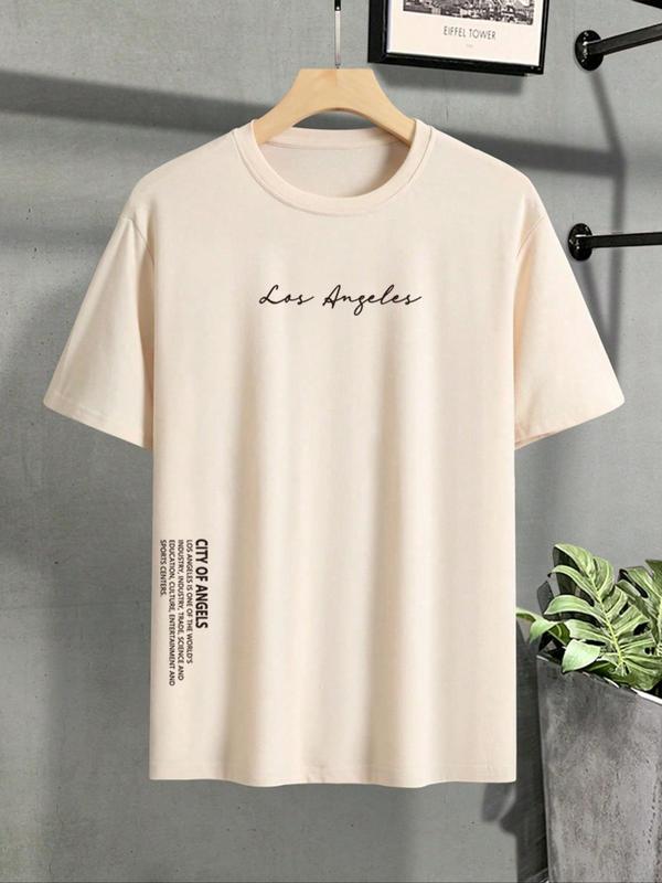 Men's Letter Print Drop Shoulder Tee, Summer Clothes, Regular Fit Casual Soft Comfy Streetwear Round Neck Short Sleeve T-Shirt for Summer, Graphic Tees,Â Men's Top for Daily Wear, Summer Outfits 2024