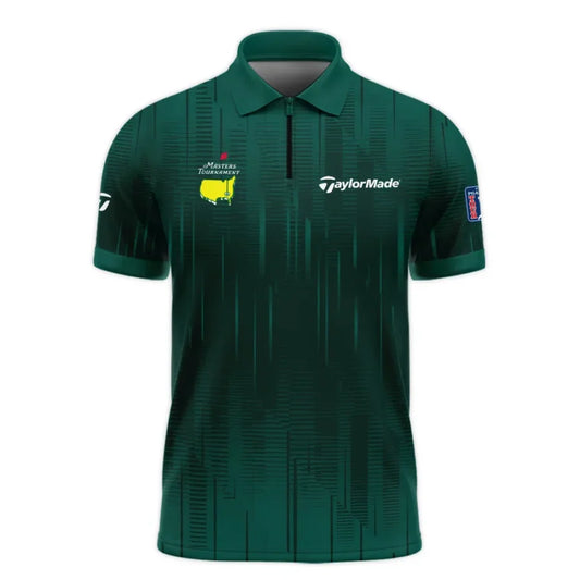 Masters Tournament Taylor Made Dark Green Gradient Stripes Pattern Zipper Polo Shirt Style Classic Z
