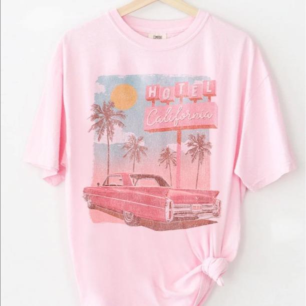 Vintage Hotel California Pink T-Shirt for Women - Cotton Fabric