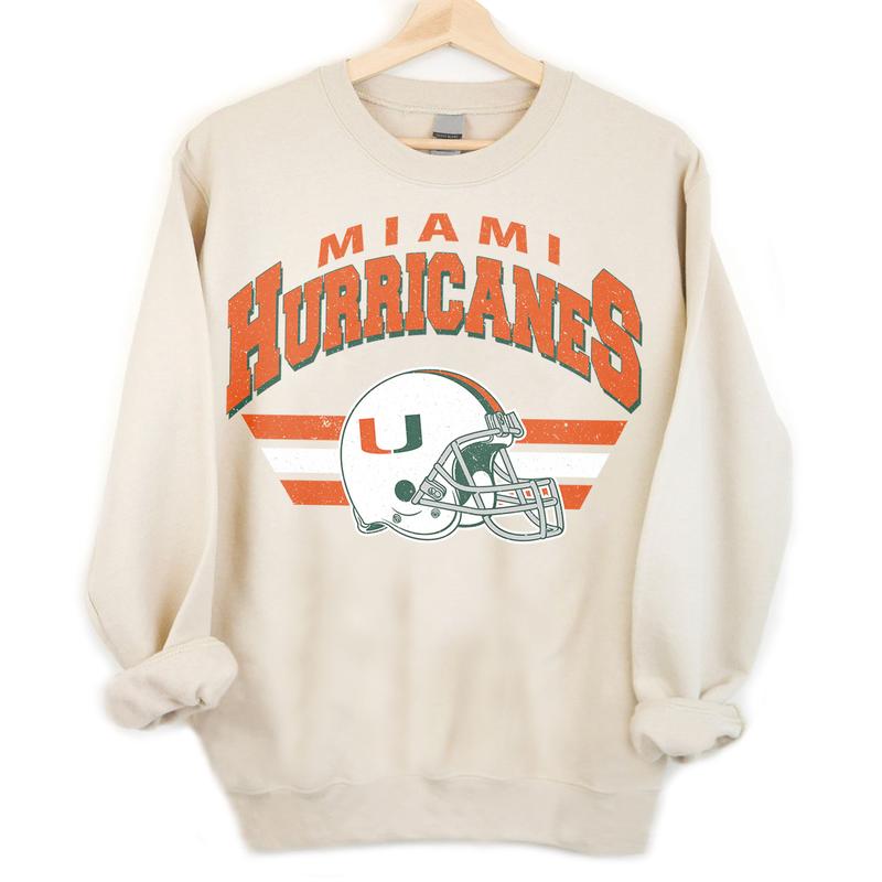 Miami Hurricanes Vintage Football NCAA Sweatshirt - Tshirt - Hoodie, University of Miami Unisex Football NCAA Shirt, Unisex Vintage NCAA Shirt, Classi