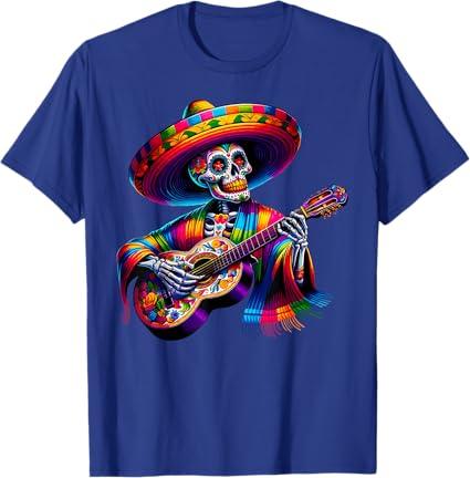 Funny Cinco De Mayo Skeleton Skull Fiesta Sombreros Guitar T-Shirt