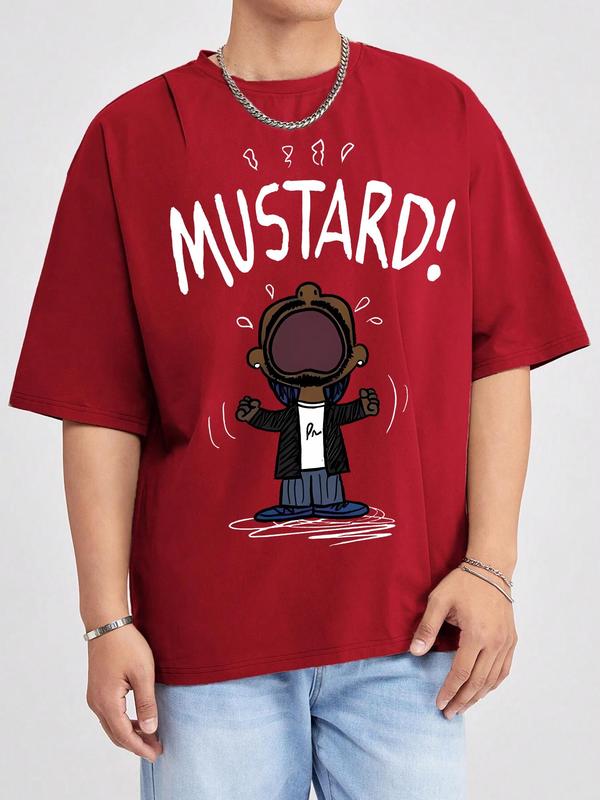 Men's Cartoon & Letter Print Short Sleeve T-Shirt, Regular Fit Casual Funny Graphic Round Neck Tee for Summer, Men's Top for Daily Wear