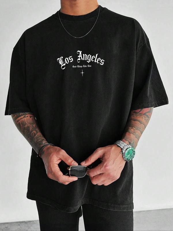 Men's Letter Graphic Print Round Neck Tee, Regular Fit Casual Short Sleeve T-shirt, Streetwear, Graphic Tees, Men's Summer Clothes Top for Daily Wear