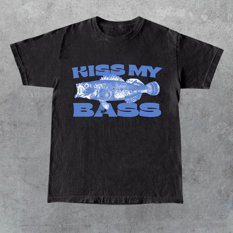 Kiss My Bass Vintage Style Fishing T-Shirt, Retro Fisher T Shirt, Fisher Gear, Fisher Graphic Shirt, Adult Unisex Relaxed Cotton Shirt Tops