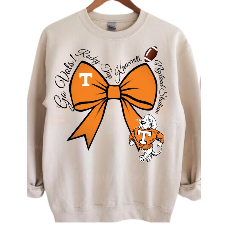 Vintage College Football Bows Inspired Sand Crewneck Sweatshirt, Vintage Football Coquette Sweatshirt, Vintage NCAA Crewnecks, Gift For Fans