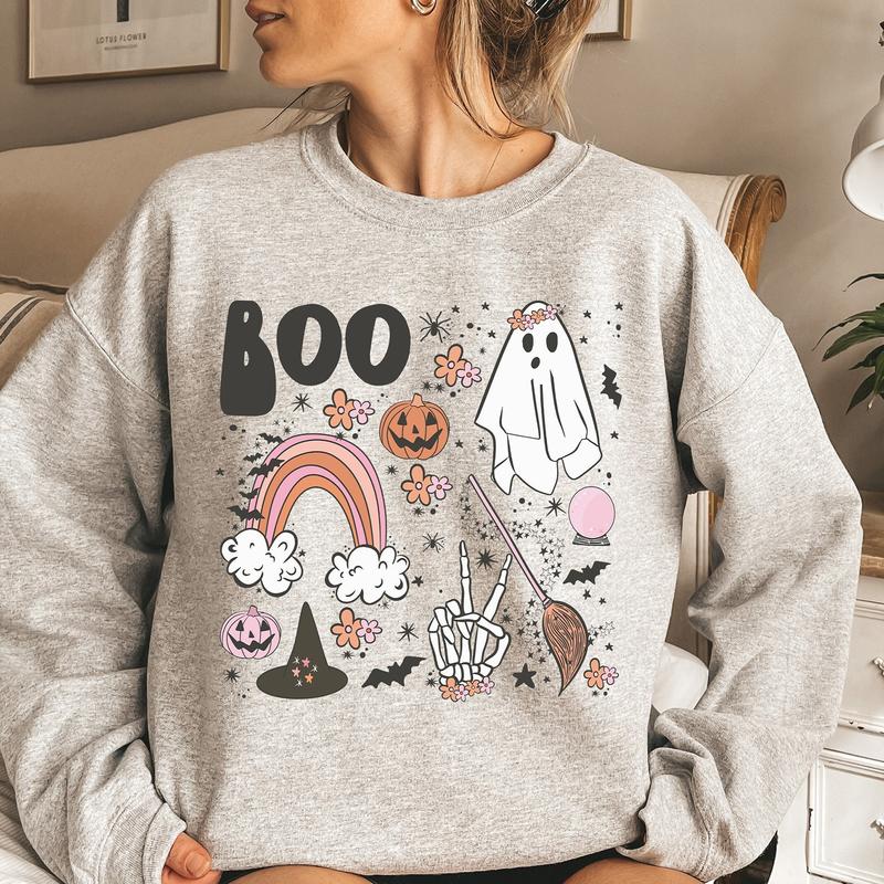 Vintage Halloween Boo Sweatshirt, Halloween Sweater, Halloween Shirts for Women, Halloween Crewneck, Cute Boo Halloween Tshirt, Halloween Gifts
