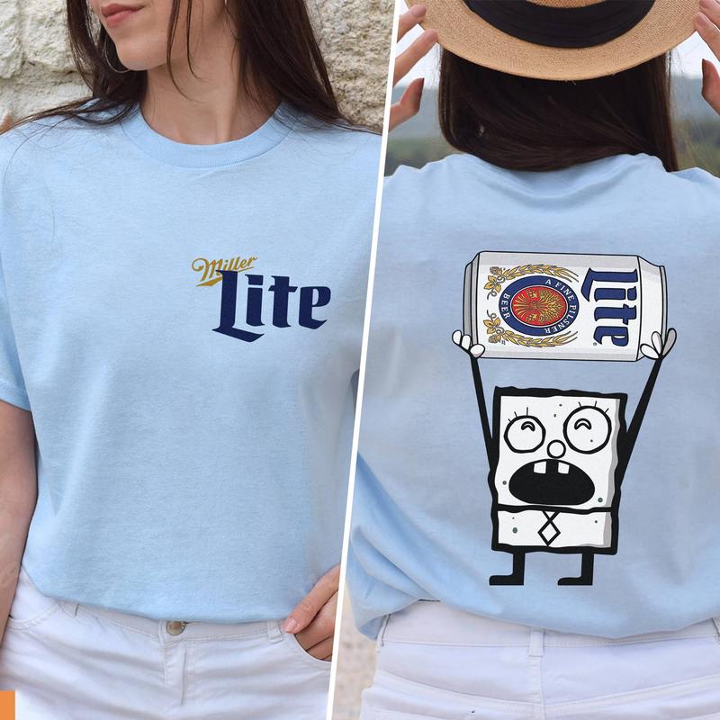 Miller Lite Drink Shirt, Doodlebob Character Movie Tshirt, Beer, Drinking Lover, Funny Shirt