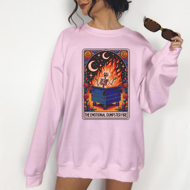 The Dumpster Fire Tarot- Unisex Crewneck Sweatshirt - Print is Sublimation, Funny Crewneck, Gift Idea, Relaxed Fit, Casual Apparel