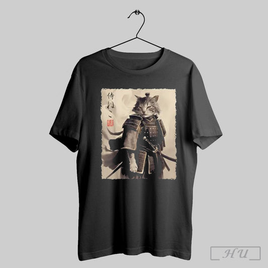 Samurai Cat Vintage Ukiyo E Art Japanese Warrior Neko T Shirt