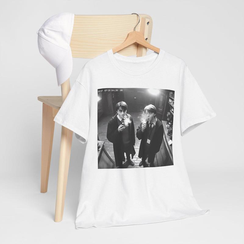 Harry and Ron Smoking T-Shirt, Potter Shirt, Wizarding Fan Shirt, Potterhead Christmas Birthday Gift Potter Book Funny 90s Vintage Meme Shirt Crewneck