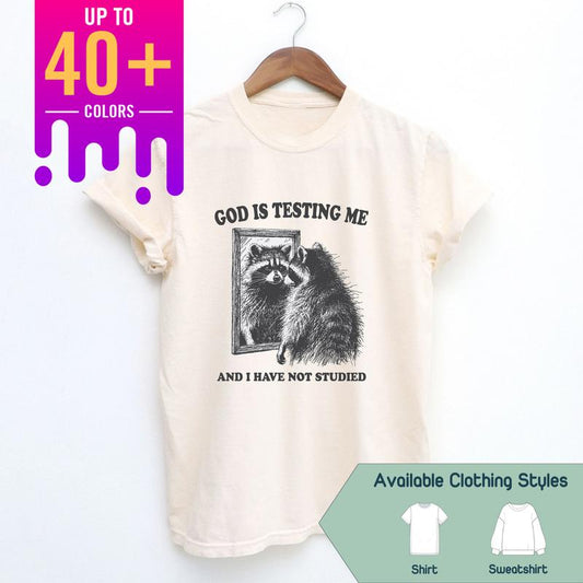 God Is Testing Me Funny Comfort Colors T-shirt - Vintage Possum & Raccoon Meme Shirt, Perfect Trash Panda Gift, Gift for Best Friend, Gift for Him & H