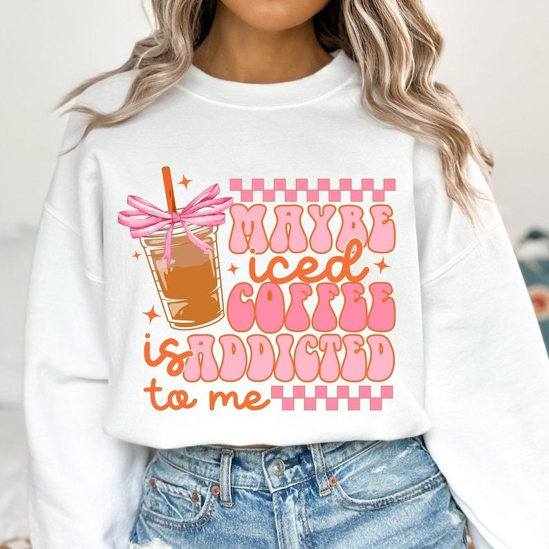 Coquette Iced Coffee Sweatshirt T Shirt Hoodie, Funny Mama Sweatshirt, Soft Girl Era T Shirt, Pink Bow Hoodie, Trending Coffee Shirt