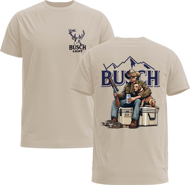 Trump & His Dog Cheers With Busch Beer Unisex Tee-Chillin Like Trump, Busch Beer Lover - Gildan 5000 Graphic T-Shirt for Men & Women Classic Menswear