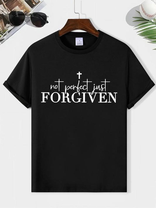 Men's Letter Print Round Neck Tee, Summer Short Sleeve Crew T-Shirt for Casual Days, Trendy Graphic Tees for MenÃ¢â‚¬â„¢s Warm Weather Fashion