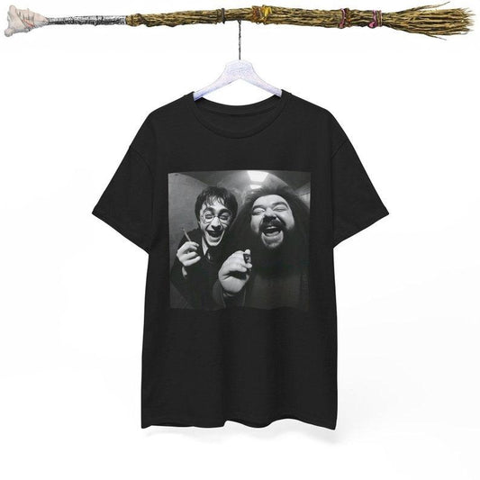 Funny Shirt, Harry And Hagrid Smoking Selfie T shirt, Potter Cctv Meme Tshirt, Black And White Wizard Tee, Gender Neutral 420 Apparel, Gift