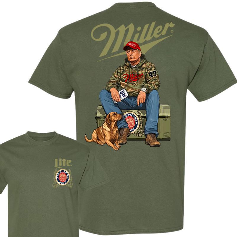Miller Litee Trump Hunting Camo Unisex shirt, Trump won 47th president Election 2024 shirt, Miller Litee Fuel Hand Drill Dog Hunt Tee, Trump With Local Boy Cotton shirt Full Color Full Size