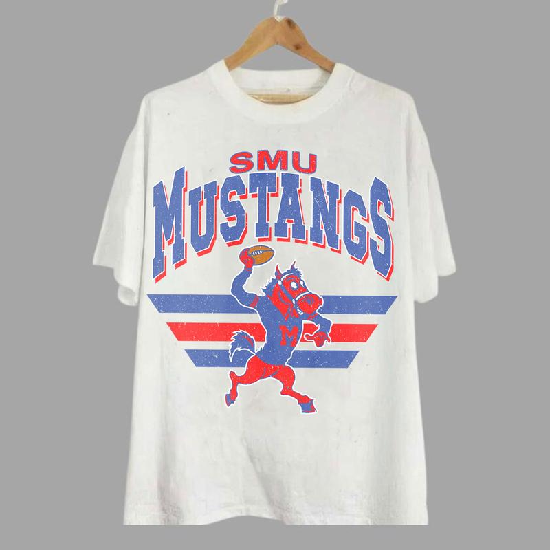SMU Mustangs Vintage NCAA Sweatshirt, Unisex Mustangs Football Shirt, Classic Sport Hoodie, Gifts for Football Fans, Cotton T-Shirt, Hoodie