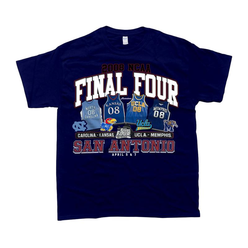 Vintage 2008 NCAA Final Four San Antonio T-Shirt Carolina Kansas UCLA Memphis Top Unisex  Cotton Menswear Retro football fan Tshirt Streetwear