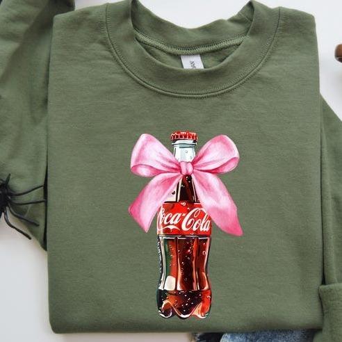 Classic Coke Pink Bow Sweatshirt Tshirt Hoodie, Regular Coca Cola Crewneck, Cola Lover, I Need A Coke Funny Shirt, Coke Lover Sweater,Coke Long Sleeve