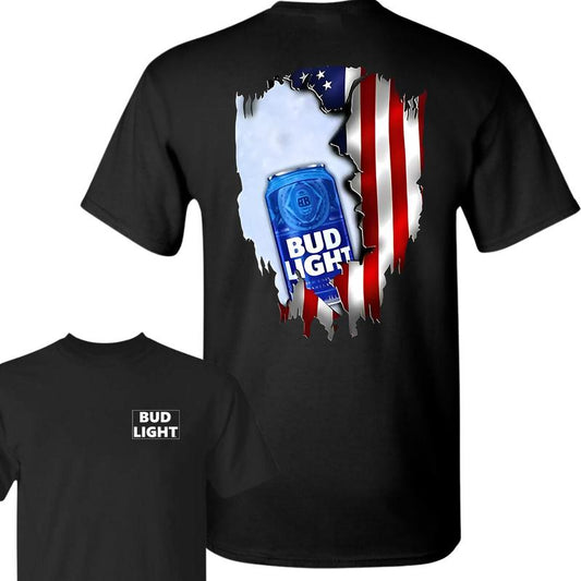 Bud Light Ripped American Flag T-Shirt, Unisex T-Shirt, Full Color, For Men, For Women