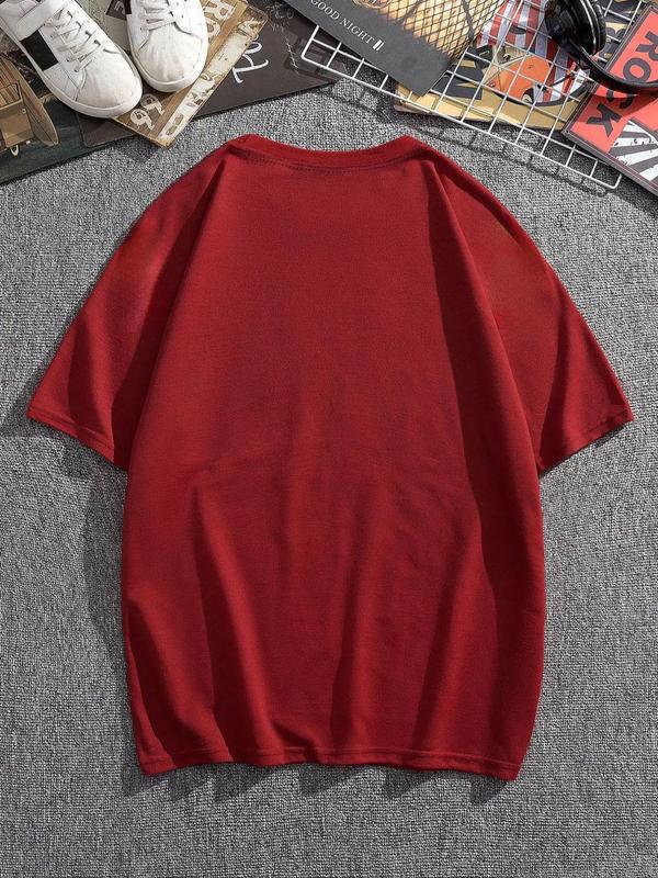 Men's Letter Print Round Neck Tee, Regular Fit Fashion Casual Short Sleeve T-shirt for Summer, Graphic Tees, Men's Streetwear Clothes for Daily Wear